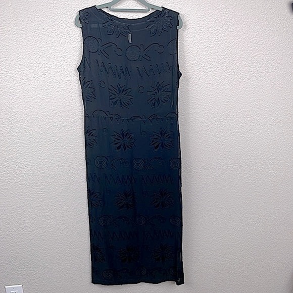 Rodier Long Maxi Sheer Mesh Cover Up Dress Open Side Slits Black Sz 42 - Picture 1 of 12